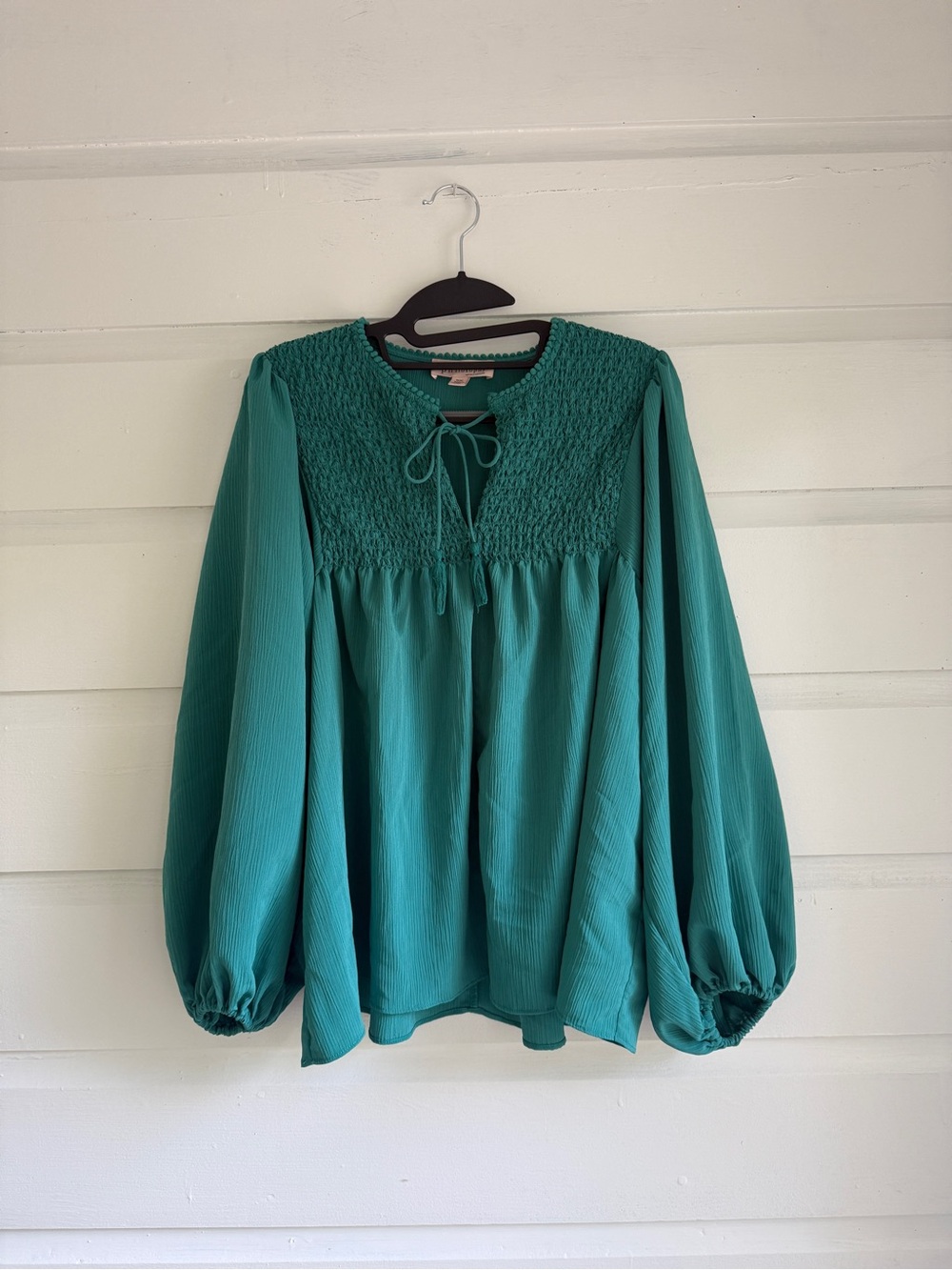 Philosophy Teal Smocked Yoke Balloon Sleeve Tunic